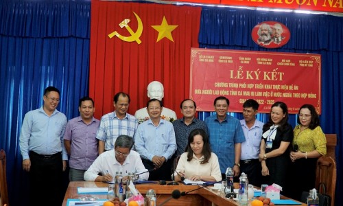 Lễ ký kết Chương trình phối hợp triển khai thực hiện Đề án đưa người lao động tỉnh Cà Mau đi làm việc ở nước ngoài theo hợp đồng, giai đoạn 2022–2025
