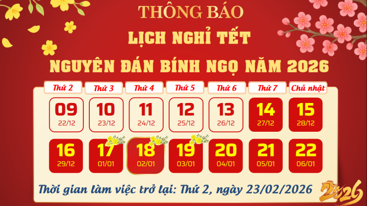 Lịch nghỉ Tết Nguyên đán Bính Ngọ năm 2026