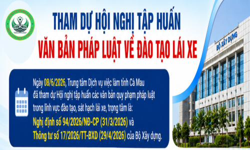 📢 Trung tâm Dịch vụ việc làm Cà Mau tham dự Hội nghị tập huấn văn bản Quy phạm pháp luật trong lĩnh vực đào tạo lái xe