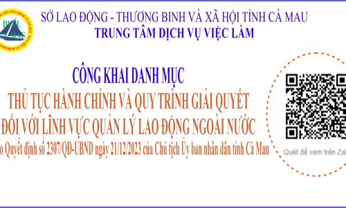 Danh mục thủ tục hành chính được sửa đổi, bổ sung lĩnh vực quản lý lao động ngoài nước thuộc thẩm quyền giải quyết của Sở Lao Động TB&XH tỉnh Cà Mau