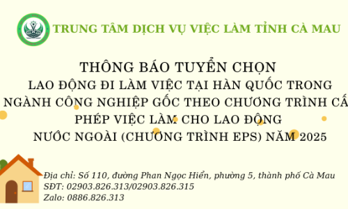 Thông báo tuyển chọn lao động đi làm việc tại Hàn Quốc trong ngành công nghiệp gốc tại Hàn Quốc (Chương trình EPS) năm 2025