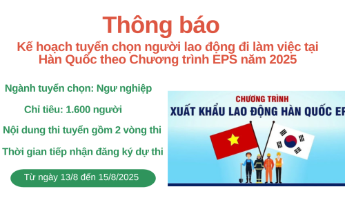 Kế hoạch tuyển chọn người lao động đi làm việc tại Hàn Quốc theo Chương trình EPS năm 2025