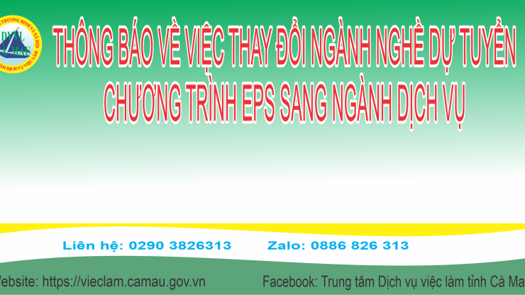 Thông báo về việc đăng ký thay đổi ngành nghề dự tuyển Chương trình EPS sang ngành dịch vụ