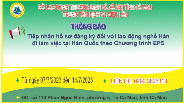 Tiếp nhận hồ sơ đăng ký đối với lao động nghề Hàn đi làm việc tại Hàn Quốc theo Chương trình EPS từ ngày 07/7/2023 đến ngày 14/7/2023