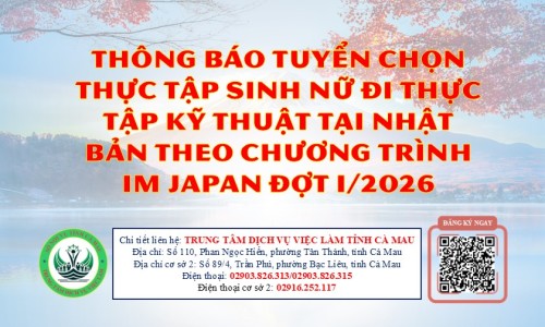 Thông Báo Tuyển Chọn Thực Tập Sinh Nữ Đi Thực Tập Kỹ Thuật Tại Nhật Bản Theo Chương Trình Im Japan Đợt I/2026