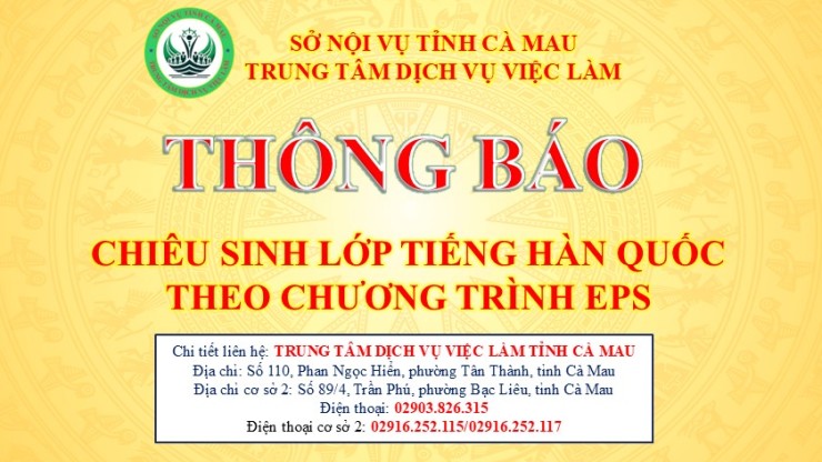 Thông báo chiêu sinh lớp tiếng Hàn Quốc theo chương trình EPS