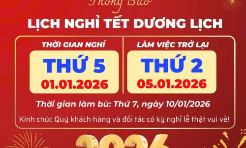 Thông báo lịch nghỉ tết Dương lịch năm 2026