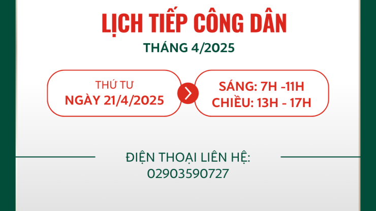 Lịch tiếp công dân tháng 4/2025