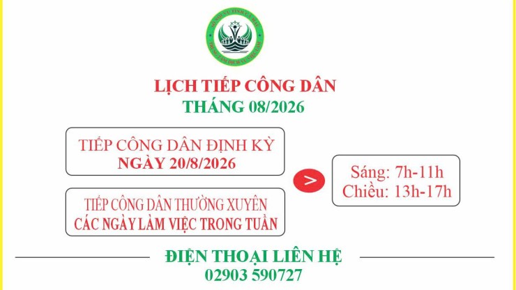 LỊCH TIẾP CÔNG DÂN THÁNG 8/2026