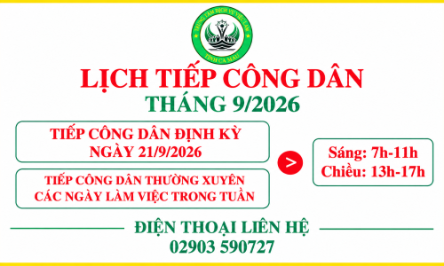 LỊCH TIẾP CÔNG DÂN THÁNG 9/2026