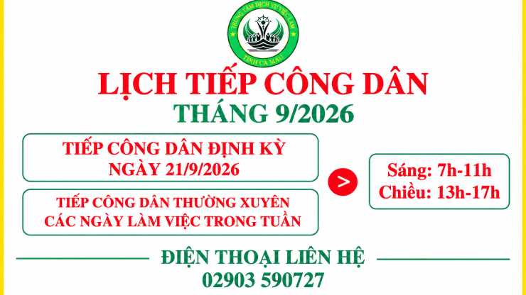 LỊCH TIẾP CÔNG DÂN THÁNG 9/2026
