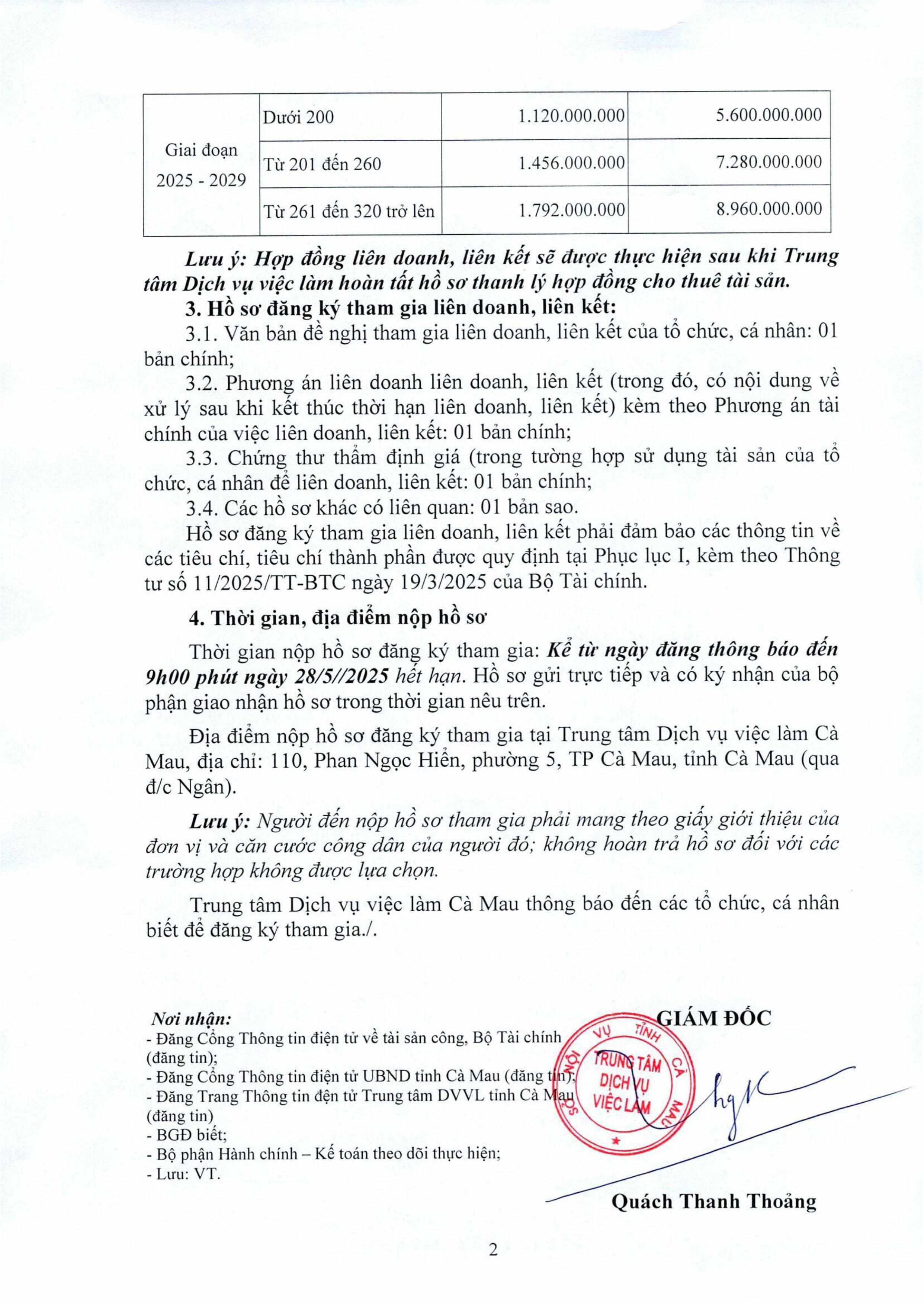 Thông báo liên doanh liên kết TTDVVLCM-2