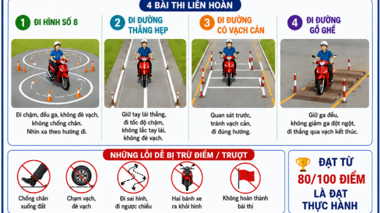 🚨 TRUNG TÂM DỊCH VỤ VIỆC LÀM CÀ MAU – Lưu ý học viên thi thực hành sát hạch giấy phép lái xe mô tô hạng A1