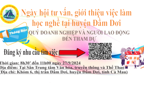 Thông báo tổ chức Ngày hội tư vấn, giới thiệu việc làm, học nghề tại huyện Đầm Dơi