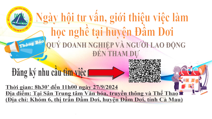 Thông báo tổ chức Ngày hội tư vấn, giới thiệu việc làm, học nghề tại huyện Đầm Dơi