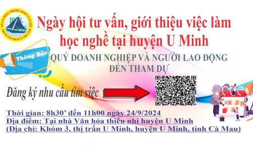Thông báo tổ chức ngày hội tư vấn, giới thiệu việc làm, học nghề tại huyện U Minh