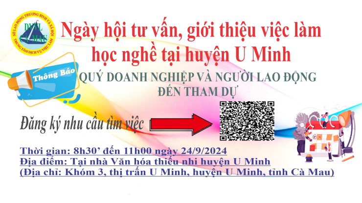 Thông báo tổ chức ngày hội tư vấn, giới thiệu việc làm, học nghề tại huyện U Minh
