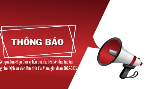 Thông báo kết quả lựa chọn đơn vị liên doanh, liên kết đào tạo tại Trung tâm Dịch vụ việc làm tỉnh Cà Mau, giai đoạn 2025-2029