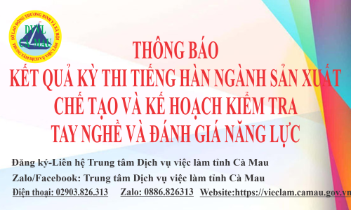 Thông báo kết quả thi tiếng Hàn ngành sản xuất chế tạo và kế hoạch kiểm tra tay nghề và đánh giá năng lực